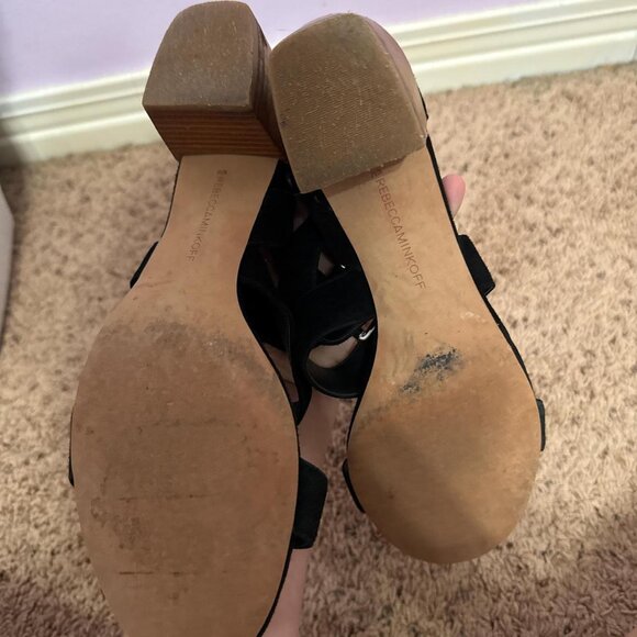 Rebecca Minkoff black suede block heel sandals with ankle buckles - Picture 3 of 3